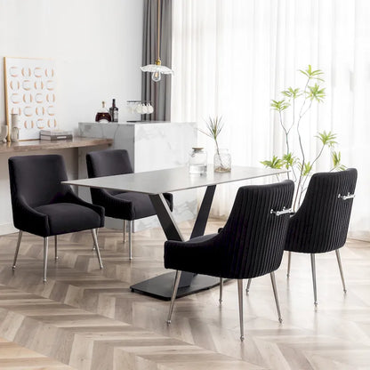 Ensemble de 4 chaises de salle à manger SEYNAR modernes en velours plissé avec poignée arrière