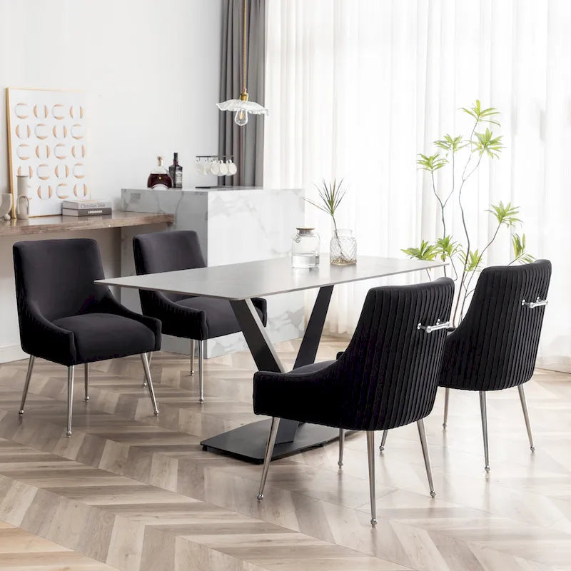 Ensemble de 4 chaises de salle à manger SEYNAR modernes en velours plissé avec poignée arrière