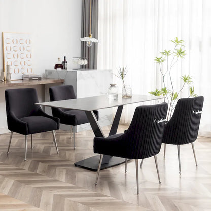 Ensemble de 4 chaises de salle à manger SEYNAR modernes en velours plissé avec poignée arrière