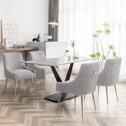 Ensemble de 4 chaises de salle à manger SEYNAR modernes en velours plissé avec poignée arrière
