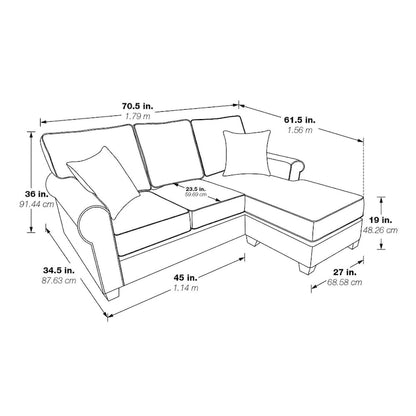Canapé d'angle Rylee à accoudoirs arrondis avec coussins