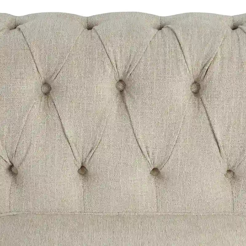 Ensemble Chesterfield Morden Fort capitonné à boutons, fauteuil, causeuse, canapé 3 pièces pour salon, lin, pieds en bois massif