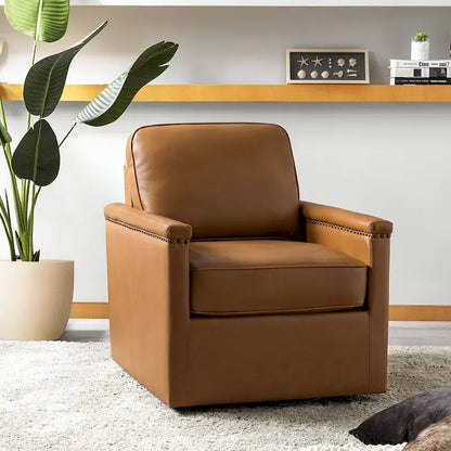 Fauteuil pivotant classique Rita en cuir véritable avec garnitures cloutées par HULALA HOME