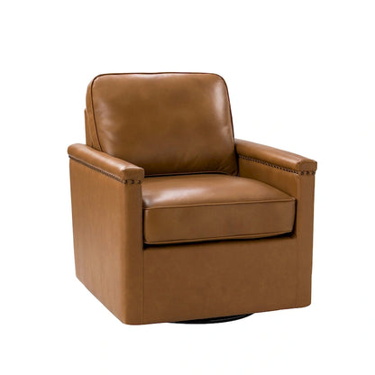 Fauteuil pivotant classique Rita en cuir véritable avec garnitures cloutées par HULALA HOME