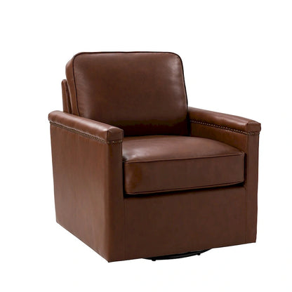 Fauteuil pivotant classique Rita en cuir véritable avec garnitures cloutées par HULALA HOME