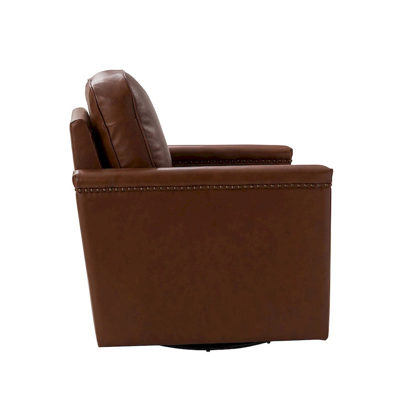 Fauteuil pivotant classique Rita en cuir véritable avec garnitures cloutées par HULALA HOME