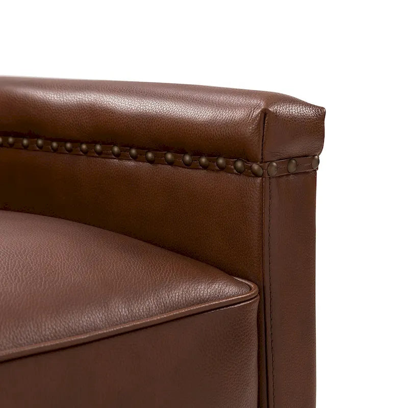 Fauteuil pivotant classique Rita en cuir véritable avec garnitures cloutées par HULALA HOME
