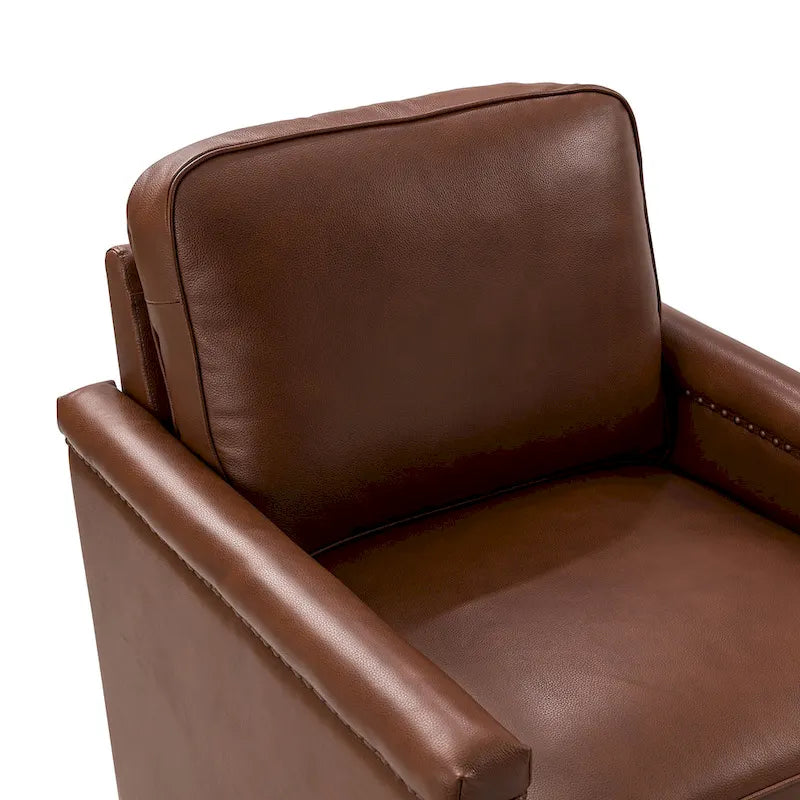 Fauteuil pivotant classique Rita en cuir véritable avec garnitures cloutées par HULALA HOME