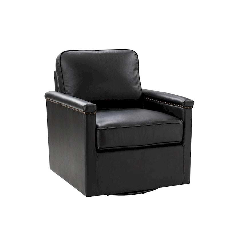 Fauteuil pivotant classique Rita en cuir véritable avec garnitures cloutées par HULALA HOME