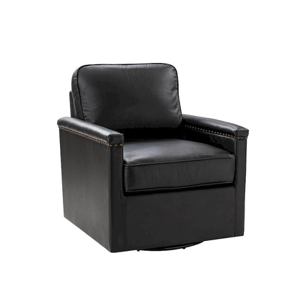 Fauteuil pivotant classique Rita en cuir véritable avec garnitures cloutées par HULALA HOME