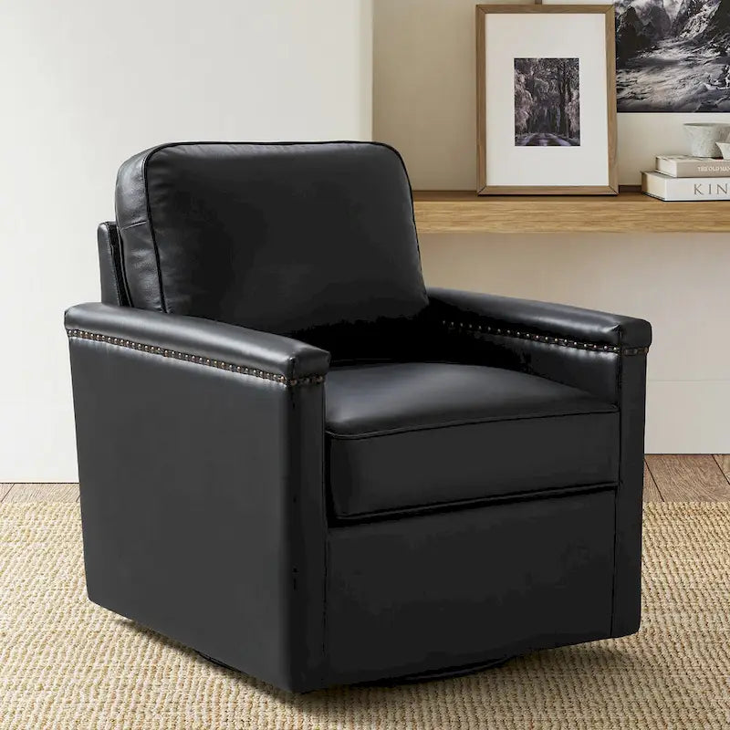 Fauteuil pivotant classique Rita en cuir véritable avec garnitures cloutées par HULALA HOME