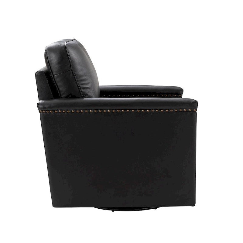 Fauteuil pivotant classique Rita en cuir véritable avec garnitures cloutées par HULALA HOME