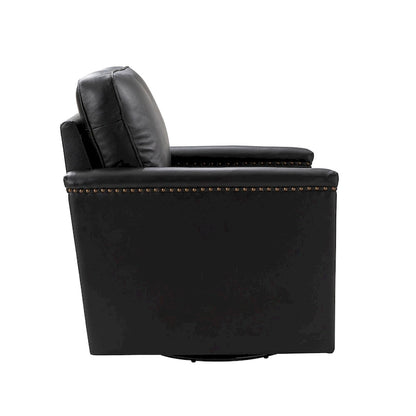 Fauteuil pivotant classique Rita en cuir véritable avec garnitures cloutées par HULALA HOME