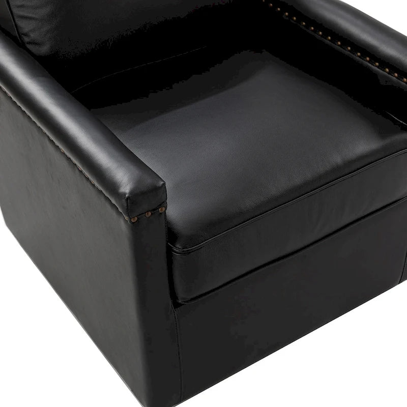 Fauteuil pivotant classique Rita en cuir véritable avec garnitures cloutées par HULALA HOME
