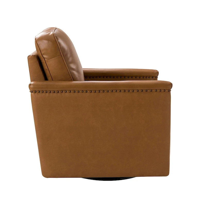 Fauteuil pivotant classique Rita en cuir véritable avec garnitures cloutées par HULALA HOME