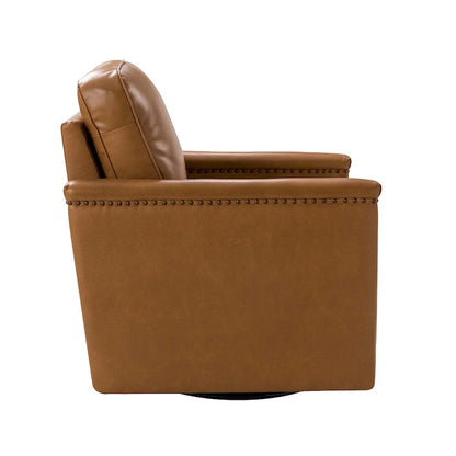 Fauteuil pivotant classique Rita en cuir véritable avec garnitures cloutées par HULALA HOME