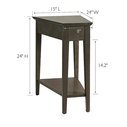 Table d'appoint Teegan en bois massif avec étagère, en forme de coin pour fauteuil inclinable.