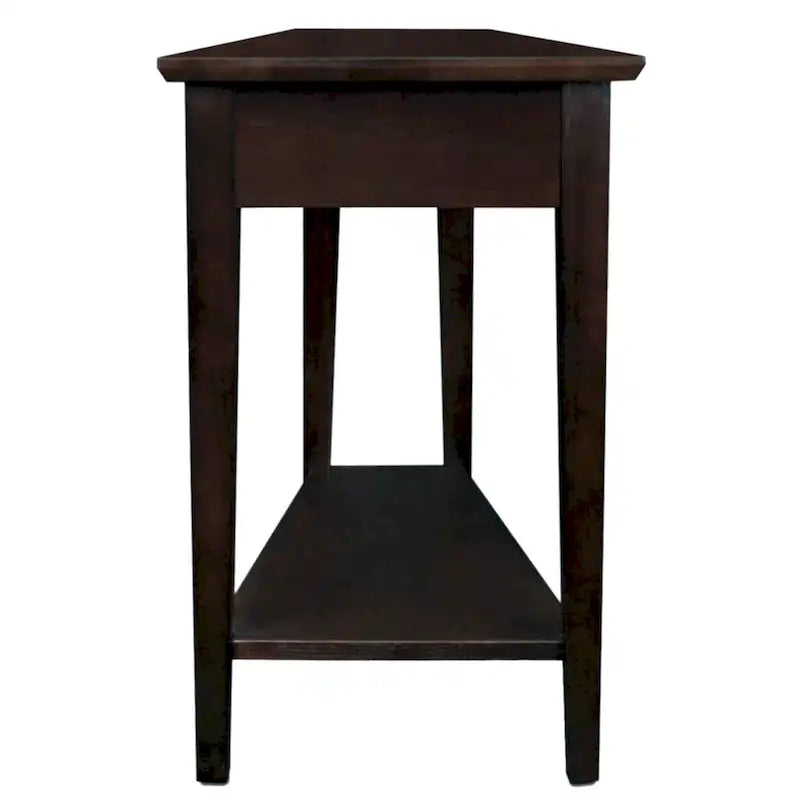 Table d'appoint Teegan en bois massif avec étagère, en forme de coin pour fauteuil inclinable.