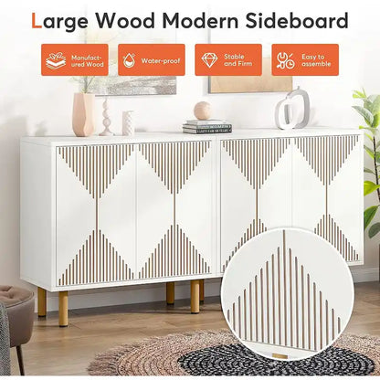 Ensemble buffet et armoire de rangement blancs de 58 pouces