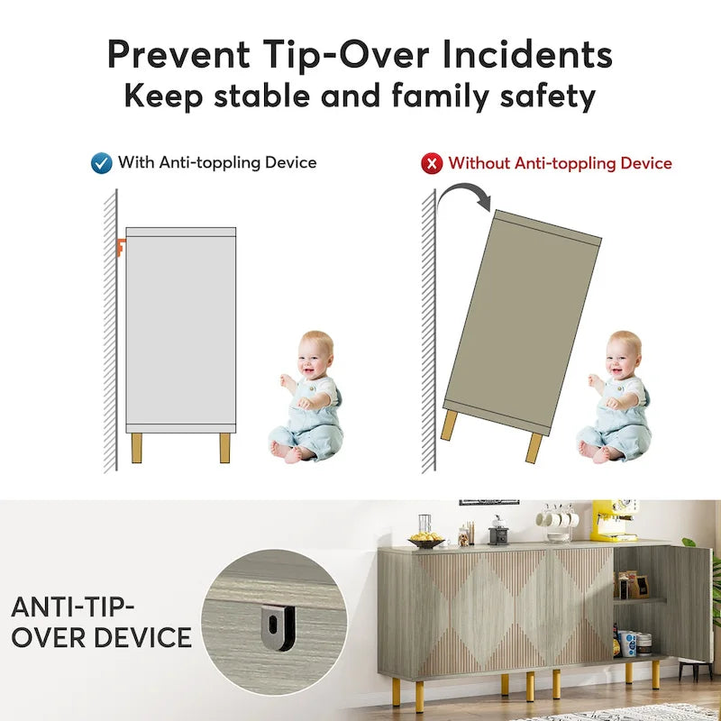 Ensemble buffet et armoire de rangement blancs de 58 pouces