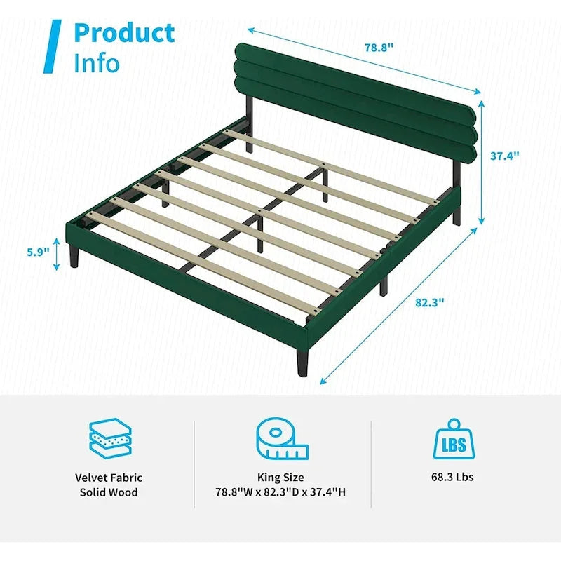 Mobilier de chambre Mixoy en tissu rembourré, cadre de lit capitonné avec tête de lit en velours.