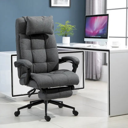 Fauteuil de bureau Vinsetto Executive en lin avec repose-pieds, appui-tête et soutien lombaire rétractables