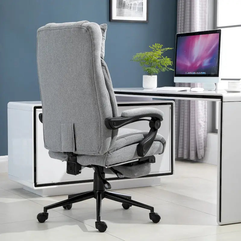 Fauteuil de bureau Vinsetto Executive en lin avec repose-pieds, appui-tête et soutien lombaire rétractables