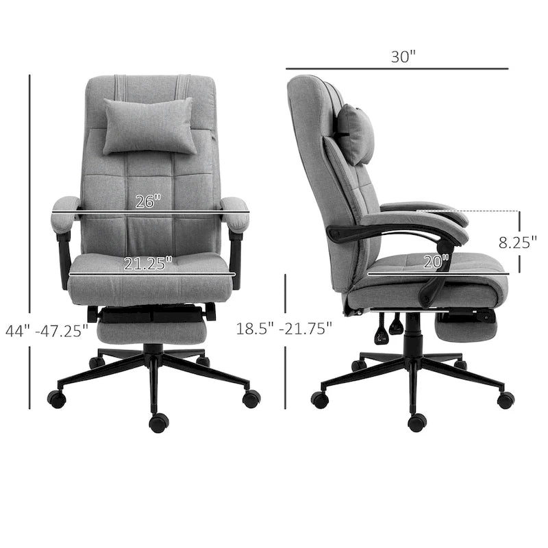 Fauteuil de bureau Vinsetto Executive en lin avec repose-pieds, appui-tête et soutien lombaire rétractables