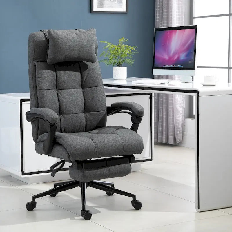 Fauteuil de bureau Vinsetto Executive en lin avec repose-pieds, appui-tête et soutien lombaire rétractables