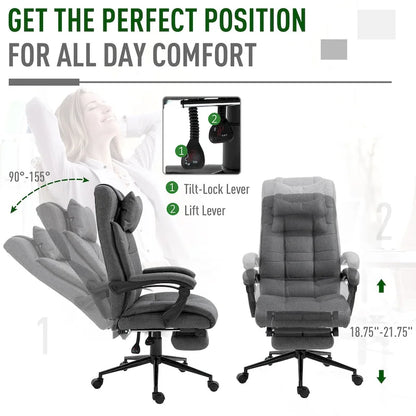 Fauteuil de bureau Vinsetto Executive en lin avec repose-pieds, appui-tête et soutien lombaire rétractables