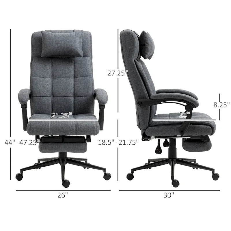 Fauteuil de bureau Vinsetto Executive en lin avec repose-pieds, appui-tête et soutien lombaire rétractables