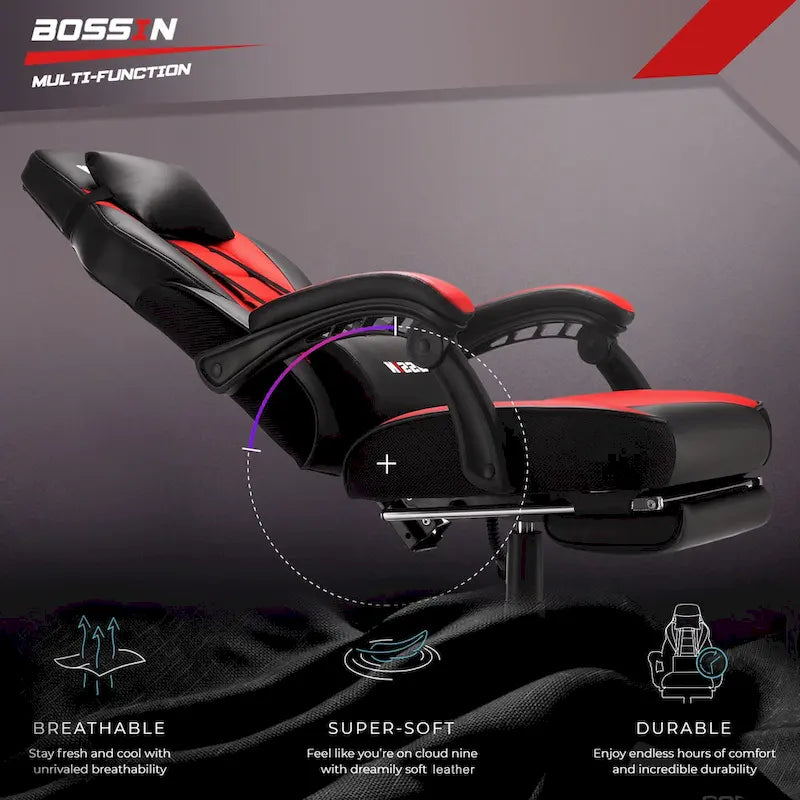 Chaise de jeu BOSSIN style racing, chaise de jeu grande taille (136 kg) avec dossier haut