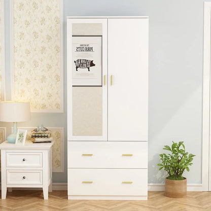 Armoire à deux portes avec miroir, 80 cm de largeur x 183 cm de hauteur, blanc/brun foncé - 80 cm de largeur x 183 cm de hauteur