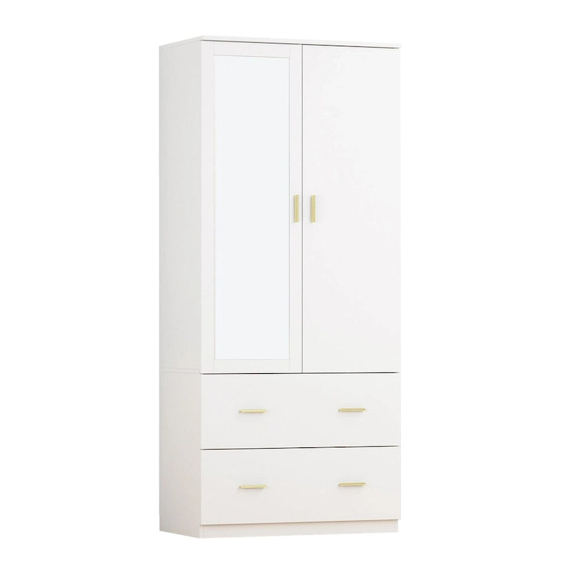 Armoire à deux portes avec miroir, 80 cm de largeur x 183 cm de hauteur, blanc/brun foncé - 80 cm de largeur x 183 cm de hauteur
