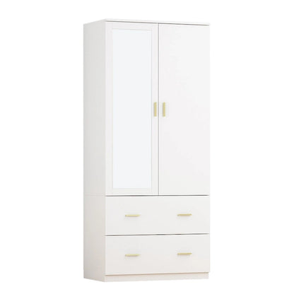 Armoire à deux portes avec miroir, 80 cm de largeur x 183 cm de hauteur, blanc/brun foncé - 80 cm de largeur x 183 cm de hauteur