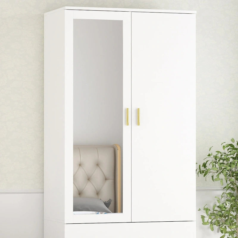 Armoire à deux portes avec miroir, 80 cm de largeur x 183 cm de hauteur, blanc/brun foncé - 80 cm de largeur x 183 cm de hauteur