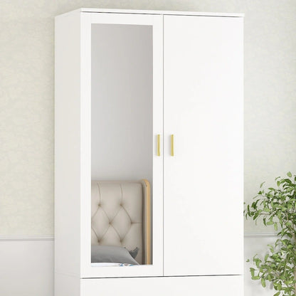 Armoire à deux portes avec miroir, 80 cm de largeur x 183 cm de hauteur, blanc/brun foncé - 80 cm de largeur x 183 cm de hauteur