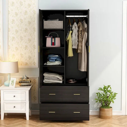 Armoire à deux portes avec miroir, 80 cm de largeur x 183 cm de hauteur, blanc/brun foncé - 80 cm de largeur x 183 cm de hauteur