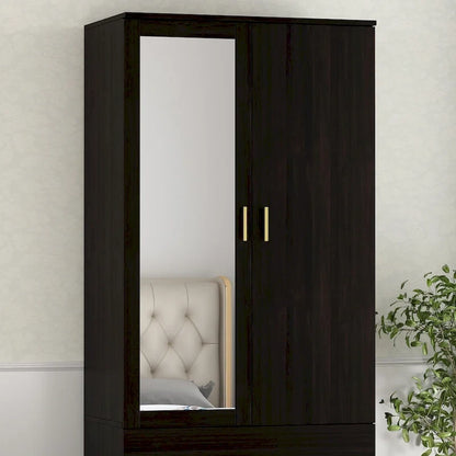 Armoire à deux portes avec miroir, 80 cm de largeur x 183 cm de hauteur, blanc/brun foncé - 80 cm de largeur x 183 cm de hauteur