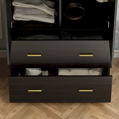 Armoire à deux portes avec miroir, 80 cm de largeur x 183 cm de hauteur, blanc/brun foncé - 80 cm de largeur x 183 cm de hauteur