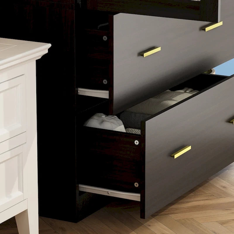 Armoire à deux portes avec miroir, 80 cm de largeur x 183 cm de hauteur, blanc/brun foncé - 80 cm de largeur x 183 cm de hauteur