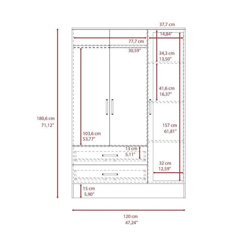 Armoire de chambre à coucher FM Furniture Florencia S avec miroir, deux portes, deux tiroirs et des compartiments