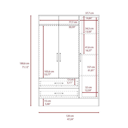Armoire de chambre à coucher FM Furniture Florencia S avec miroir, deux portes, deux tiroirs et des compartiments