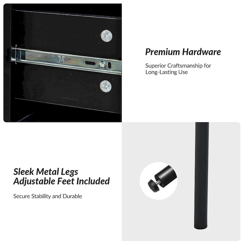 Ensemble de 2 tables de chevet Jonah contemporaines en bois avec pieds réglables et 2 tiroirs, par HULALA HOME