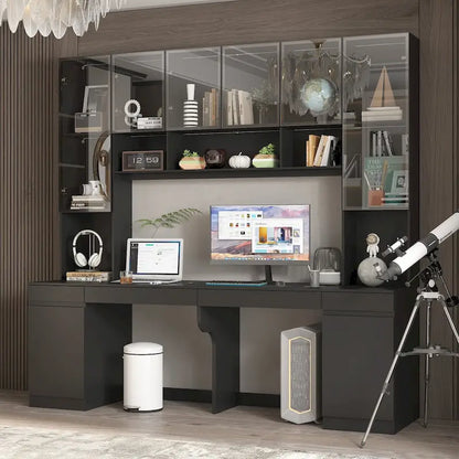 Poste de travail double spacieux de 90,6 cm de large avec de nombreux rangements pour deux tables.