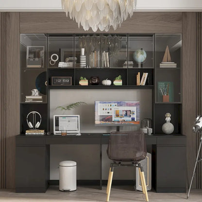 Poste de travail double spacieux de 90,6 cm de large avec de nombreux rangements pour deux tables.