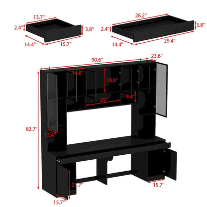 Poste de travail double spacieux de 90,6 cm de large avec de nombreux rangements pour deux tables.