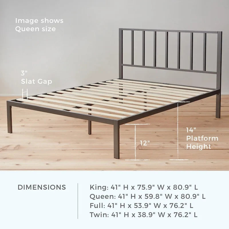 Lit plateforme en métal Brookside Lori avec tête de lit à barre verticale