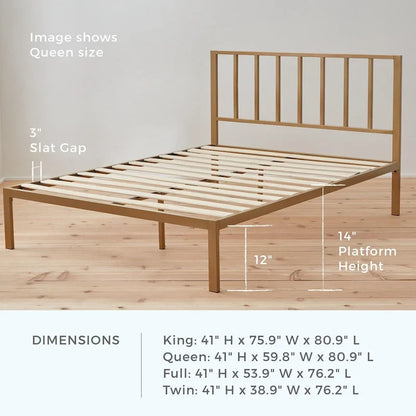 Lit plateforme en métal Brookside Lori avec tête de lit à barre verticale