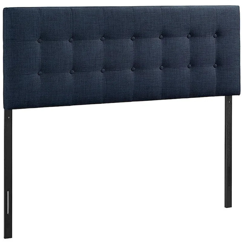 Tête de lit rembourrée Hixson élégante en tissu bleu foncé, format queen